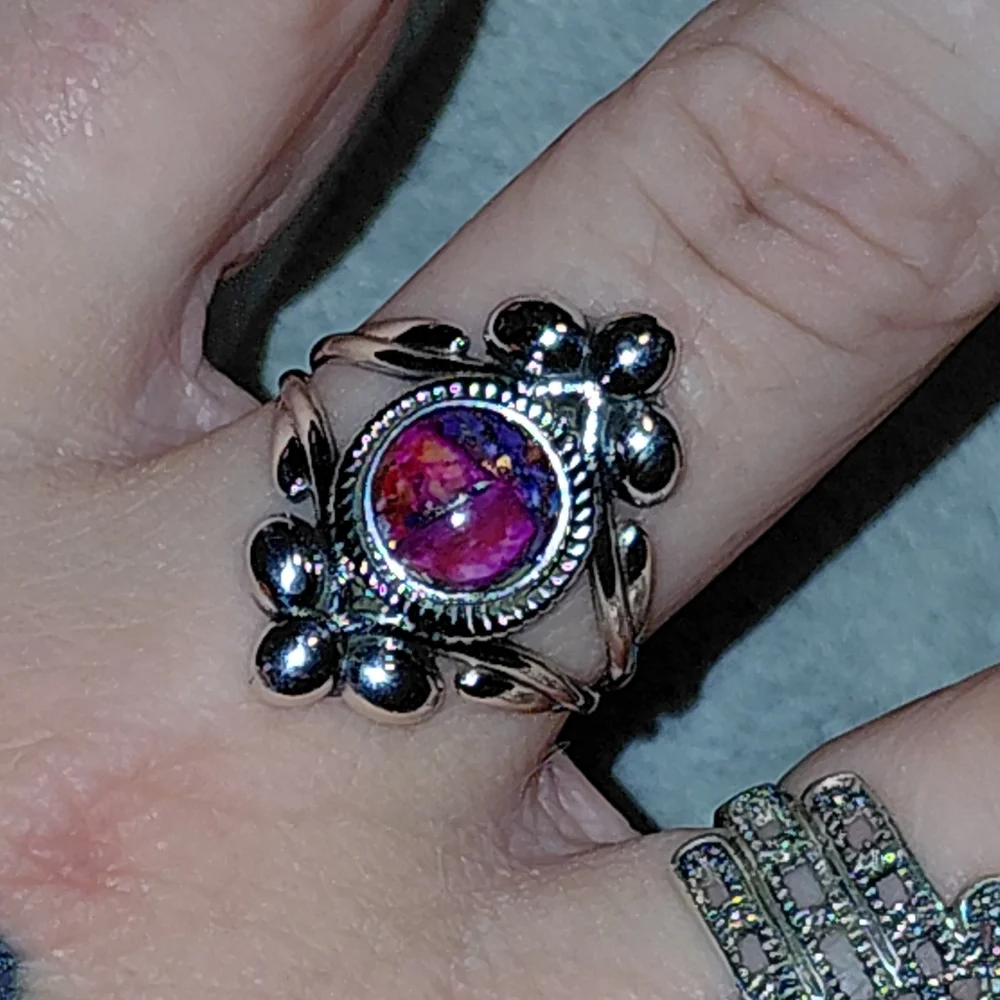 Pink Dahlia Turquoise Vintage Style Sterling Silver Ring Size 9.5